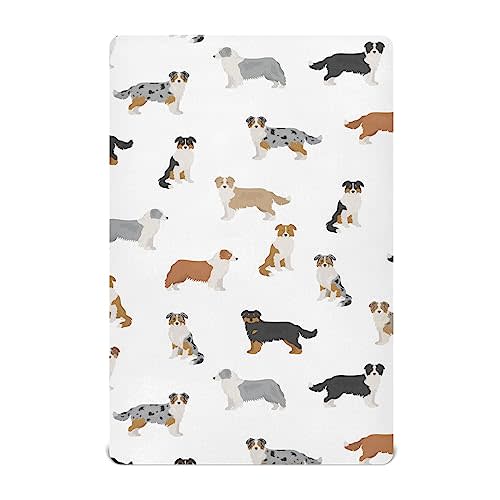 Australian Shepherd Dog Crib Sheets - White Toddler Baby Sheets for Mini Crib Mattress, Soft & Breathable, 52 * 28 * 9In