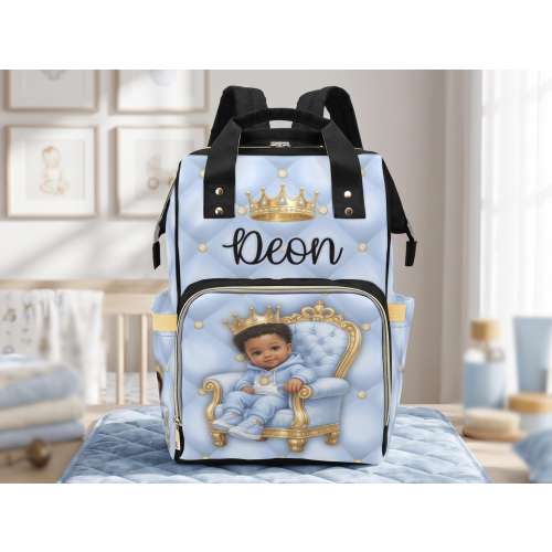 Boy Diaper Bag Black Baby in Gold Crown & Blue Custom Diaper Bag Boy Personalized Royal Baby Shower Gift Waterproof Mommy Bag Gifting Idea