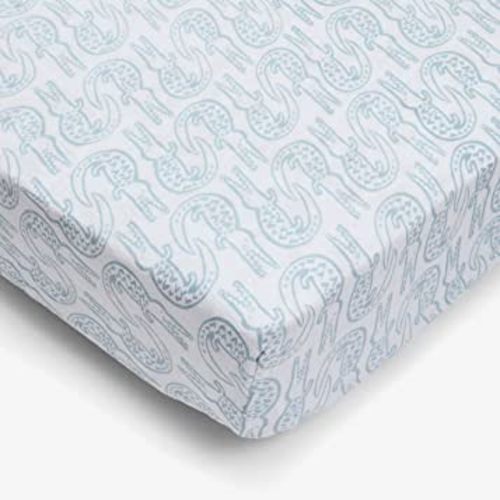 Lewis Crib Sheet | Standard Fitted Toddler Neutral Bed Mattress - Animal Print | Cotton Muslin Blend - Smooth, Soft, Breathable & Hypoallergenic, 57"x27.5"x10" | Alligator|Bay Blue