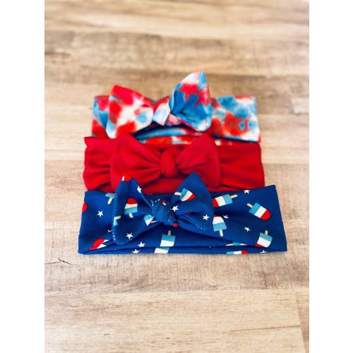 4th of July headbands, Baby Headbands, Patriotic Baby Girl Headband, Memorial Day Knot Bow Headband, Baby Bows, Knit Baby Headband