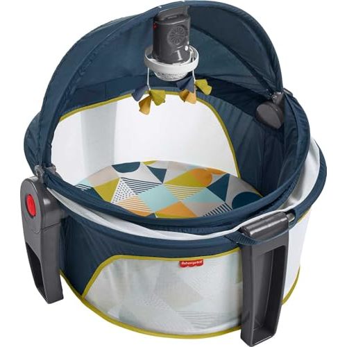 Fisher-Price Portable Baby Bassinet Deluxe On-The-Go Projection Dome, Travel Play Space for Newborns with Lights Music & Canopy, Cool Hues