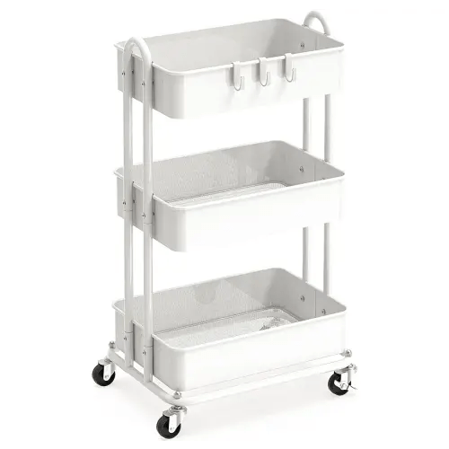 Simple Houseware 3-Tier Heavy Duty Metal Utility Rolling Cart, White