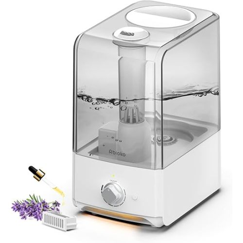 Humidifiers for Large Room Bedroom (6.5L), Cool Mist Ultrasonic Vaporizer for Home Whole House Babies, Customized Humidity, Night Light, Whisper-Quiet (White)
