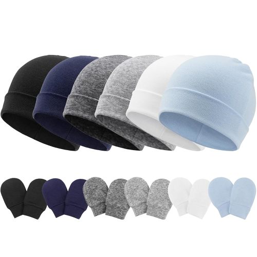 Newborn Baby Hats and Mittens Set Infant Beanie Cap Toddler Gloves Newborn Hospital Hats for Baby Boys Girls Kid 0-6 Months