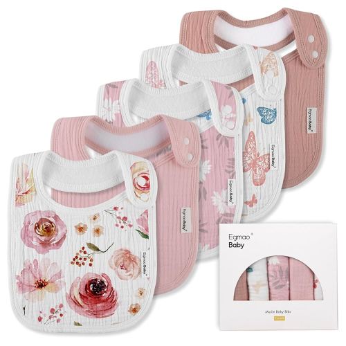 Muslin Bibs for Baby Boys Girls,Organic Muslin Baby Bib for Drooling and Teething,Soft Bandana Drool Bibs 5 Pack