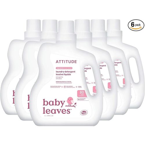ATTITUDE Baby Laundry Detergent, EWG Verified, Plant and Mineral-Based Formula, HE Compatible, Vegan Household Products, Unscented, 80 Loads, 67.6 Fl Oz (Pack of 6)