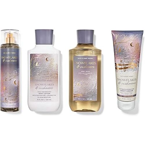 Snowflakes and Cashmere By Bath + Body Works - Full Size Fragrance Mist, Body Wash, Body Cream and Body Lotion