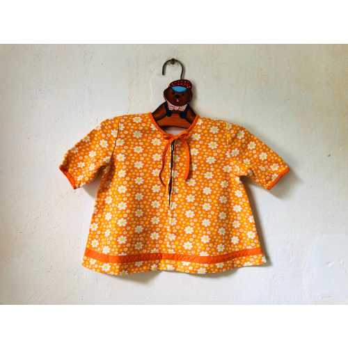 Vintage Baby Girl Dress, 4-6 months 70s Floral Retro Dress, Summer Cotton Dress, Orange Short Sleeve Dress, 1970s Clothing, Fun Sunny Dress