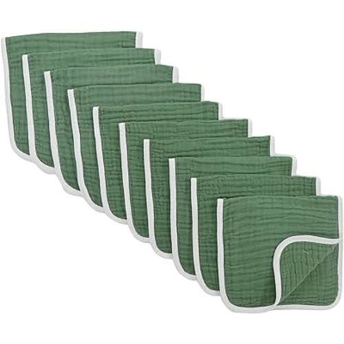 Synrroe Burp Cloths Large, Muslin Burp Cloths for Baby Girls and Boys, Pack of 10 Extra Absorbent and Soft Muslin Bibs, 6 Layers 20 by 10 Inches 100% Cotton (Green 10 Pack)