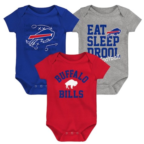 Buffalo Bills Newborn & Infant Three-Pack Eat, Sleep & Drool Retro Bodysuit Set - Red/Royal/Heather Gray