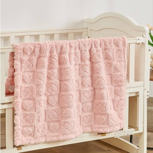 Yurhap Fleece Baby Blanket Heart Checkered Blanket, Ultra Soft Cozy Baby Blankets for Girls Boys, Fluffy Infant Toddler Newborn Receiving Blankets for Crib Stroller 30”×40” (Light Pink)