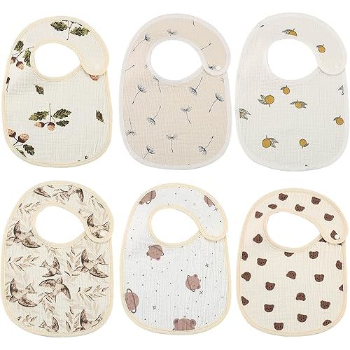 Muslin Baby Bibs, Snap Drool Bibs for Baby Girls Boys, Organic Cotton Lap-shoulder Bibs for Feeding with Waterproof Back