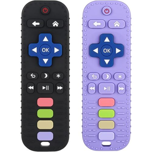 Chuya Baby Remote Control Teether Toy Chew Toy for Babies 0-24 Months Teething Relief Baby Toys for Infants Black+Purple