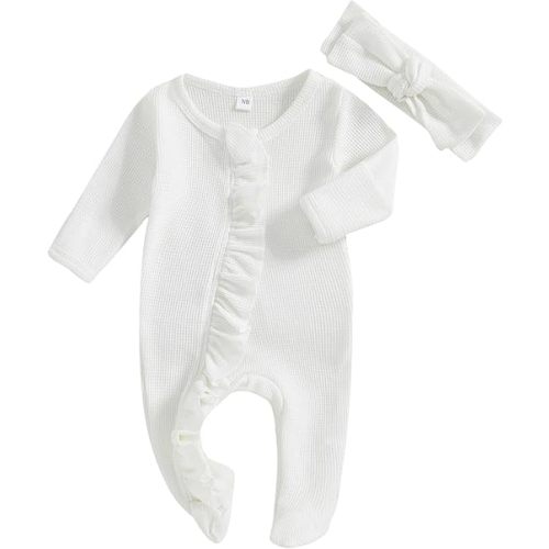 Newborn Baby Romper Infant Girl One-piece Outfit Waffle Ruffle Zip Footie Spring Summer Clothes