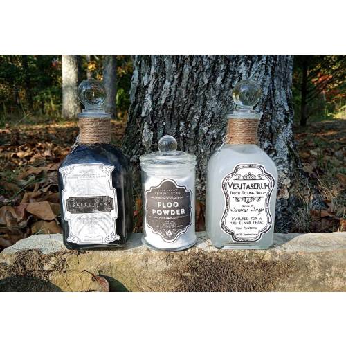 Wizarding HP fandom potions. These magical decor pieces come in 3 styles: Skele-gro, Veritaserum, & Floo Powder. Full set discounted!