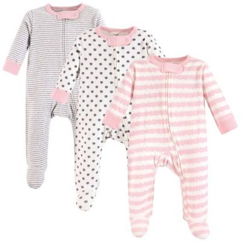 Touched By Nature Baby Girl Organic Cotton Zipper Sleep And Play 3pk, Pink Gray Scribble, 6-9 Months
