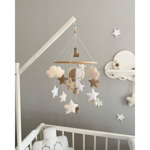 Hot Air Balloon, Crib Baby Mobile, Baby White Mobile, Felt Mobiles, Neutral Baby, Nursery Mobile, Boho Classroom Decor, Post Partum Gift