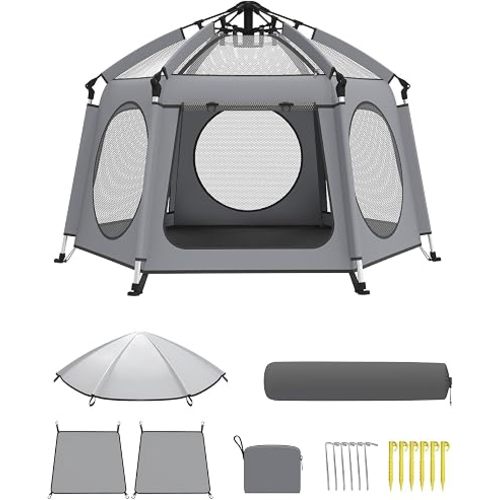 Pop Up Baby Play Pen with Auto-Lock & Aluminum Frame