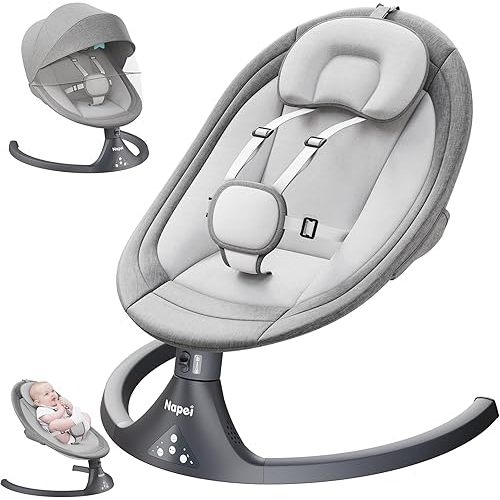Baby Swing for Infants to Toddler,Electric Baby Swing and Bouncer,Bluetooth Infant Swing for Newborn with Remote Control,10 Music,5 Speed,2 Seat Position,Baby Rocker for Baby 0-9 Month (Gray)