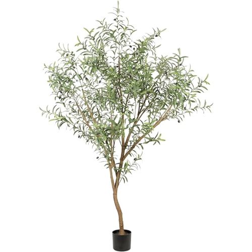 Realead Faux Olive Tree 7ft - Tall Olive Trees Artificial Indoor - Fake Potted Olive Silk Tree with Natural Olive Branches and Realistic Leaves - Artificial Olive Trees for Home Office Decor Indoor