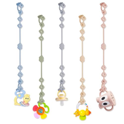 Toy Straps for Baby, 5 Pack Adjustable Silicone Toy Safety Straps for Stroller, High Chair, Car Seat, Teething Toy, Cribs, Food Grade Silicone, Multi Colors (Blue+Green+Gray+Beige+Pink)