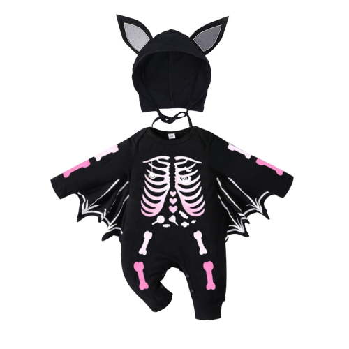 WIBACKER My First Halloween Costume Newborn Infant Baby Girl Boys' Skeleton Print Jumpsuit Onesies Hat Set