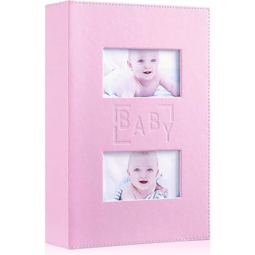 Ywlake Baby Girl Photo Album 4x6 300 Pocket Pictures, Leather Cover Newborn Shower Girl Bebe Album Holds 300 Horizontal Pictures Pink