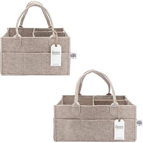 Parker Baby Diaper Caddy Gift Set - Includes a Large and Regular size Nursery Storage Bin and Car Organizer for Diapers and Baby Wipes - Oatmeal