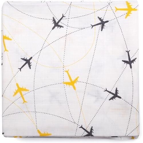 Muslin Baby Swaddle Blanket – 100% Cotton, Ultra Soft, Breathable, Multipurpose, Airplane Print, Large 43x43 in, Receiving Blanket for Newborn Boys and Girls, Nursery Essential, 1 Pack