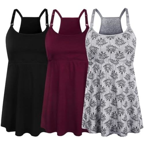 SUIEK 3 Pack Maternity Nursing Tank Tops with Bralette Cotton Breastfeeding Camisole