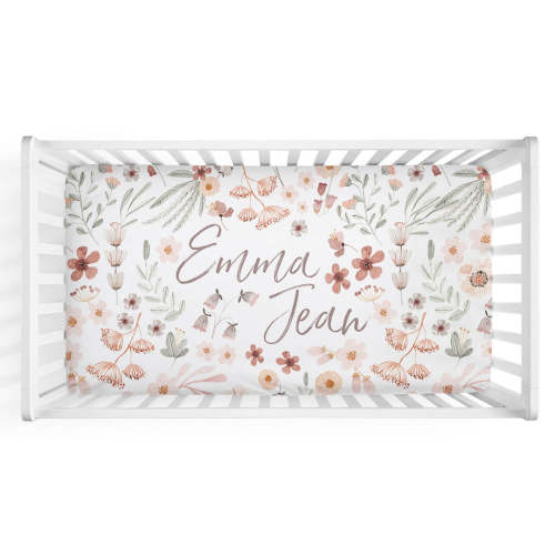 Wren's Wildflower Personalized Crib Sheet - “Tatum Lee”