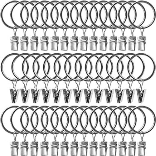 AMZSEVEN 40 Pack Curtain Rings with Clips, Silver