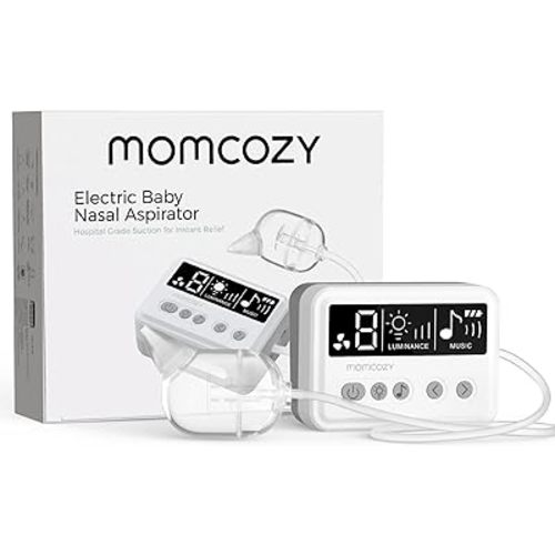 Momcozy Nasal Aspirator for Baby, [Hospital Grade] 70kPa Electric Nose Aspirator for Toddler, Baby Nose Sucker with 9 Suction Levels, Automatic Nose Cleaner with 3 Silicone Tips, 9 Music and 3 Lights