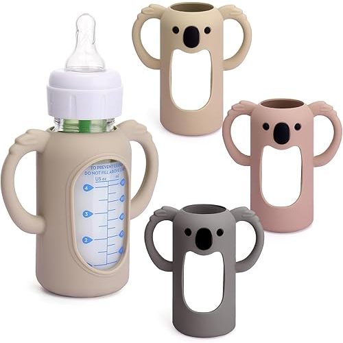 Mity rain 3 Pack Silicone Sleeves for Dr. Brown's Glass Bottles 4 OZ - Anti Breakage Baby Bottle Holder, Compatible with Dr. Brown's Glass Bottles for Babies with Handle