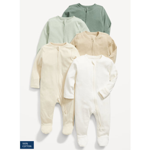 Unisex 2-Way-Zip Sleep & Play Footed One-Piece 5-Pack for Baby - 0-3 mos