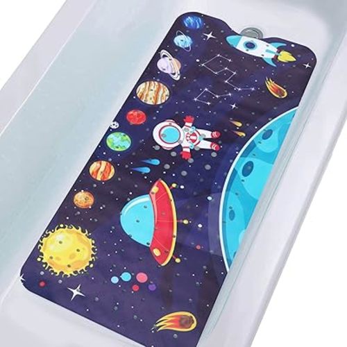 Bathtub Mat Kids Baby Non Slip Shower Mat 40X16 Inch Extra Long Toddler Anti Slip Bath Mats for tub Mat with Suction Cups and Drain Holes,Sky