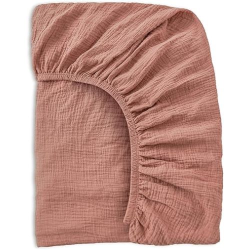 Muslin Crib Sheets for Girls and Boys, 100% Cotton Extra Soft and Breathable Fitted Baby Crib Sheet, Boho Neutral Solid Color Baby Sheets (52"x28")(Brown)