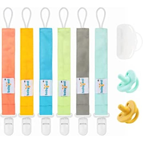 Babygoal Solid Color Pacifier Clips with 2 Pacifiers and Case, 6 Pack Binky Paci Holder and Leash for Boys and Girls Fits for Most Pacifier, Binkie Styles & Baby Teethers & Toys and Gift 6PS10-NZ