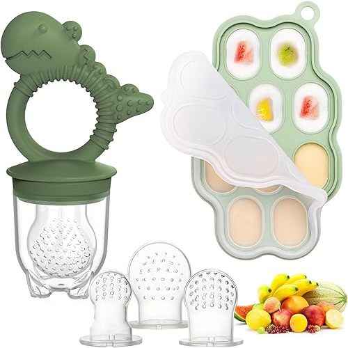 Breastmilk Popsicle Molds & Fruit Feeder Pacifier, Silicone Baby Food Freezer Tray Storage Containers for Infant Teething Self Feeding (1 Set)