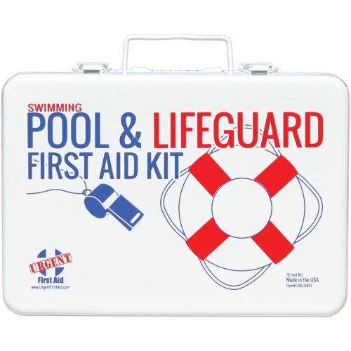 Swimming Pool & Lifeguard First Aid Kit - Sturdy water-resistant case, signalling whistle & more, Home, Office, or Sports - Safe Fun in the Sun Poolside - Made in USA