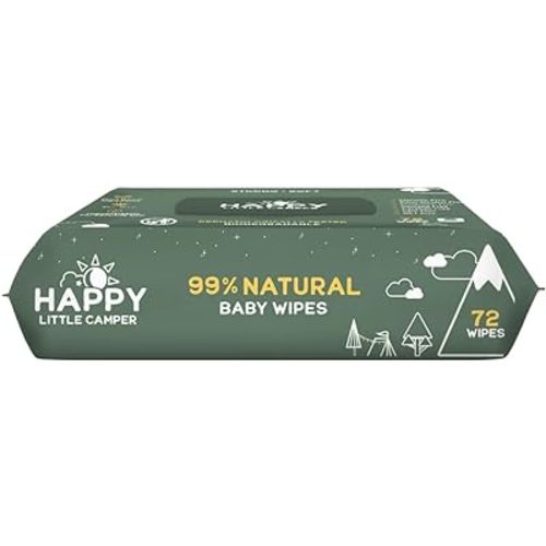 Happy Little Camper Natural Baby Wipes Unscented - Hypoallergenic & Chlorine-Free Wet Wipes with Aloe Vera, Chamomile and Pomegranate Extract - Gentle on Sensitive Skin - 72 Count