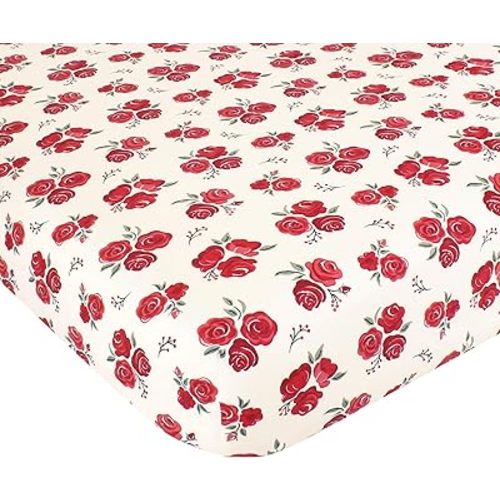 Hudson Baby Unisex Baby Cotton Fitted Crib Sheet, Red Rose, One Size