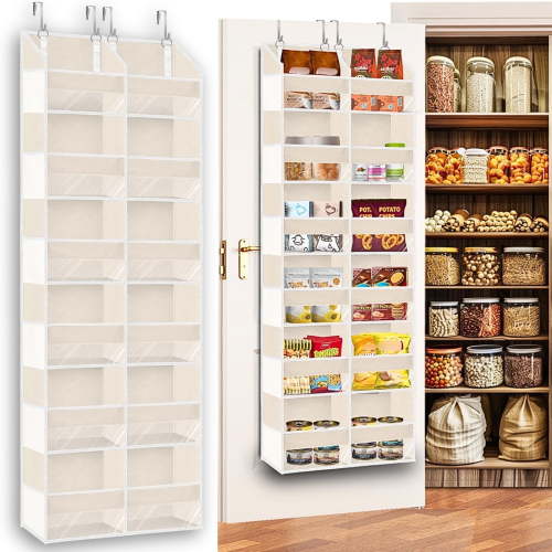 Over The Door Organizer with 10 Large Pockets and 10 Compartments，Nursery Shelves Baby Organizers,Anti Tilt 80 lb Load Behind Door Storage for Bedroom, Bathroom, Pantry, Nursery, (Cream)