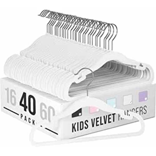 Clothes Baby Hangers for Closets - Unique Notches for Non Slip. Heavy-Duty Velvet Kids & Toddler Hangers for Closet | Ultra Thin Design for Space Saving. Ganchos De Ropa para Bebe (40 Pack White)