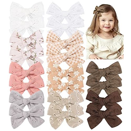 doboi 20PCS Baby Bows Linen Hair Baby Girl Hair Clips Fully Lined Hair Accessories Bows for Girls Baby Infant Toddlers Kids in Pairs- 10 Colors