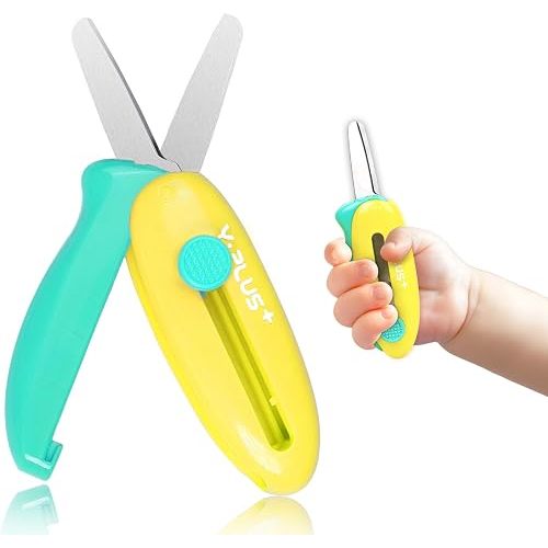Safety Scissors for Kids, Retractable Small Scissors for Toddler Craft Ages 3-5 2-4 1-3, Cute Toddler Craft Preschool-Yellow