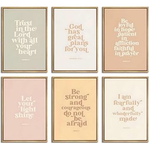6pcs Children's Bible Verse Wall Art Christian Education Posters Prints Pictures Inspirational Quote Canvas Paintings Unisex Bible Wall Decor Boho Artwork Christian Classroom Decor(Unframeless)