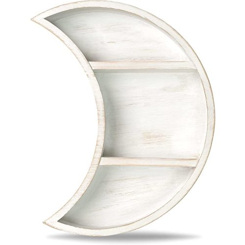 Moon Shelf for Crystals - Crystal Shelf Display and Crystal Holder - Crystal Display Shelf - White Crescent Moon Shaped Shelf - Boho Nursery Decor - Nursery Shelves for Bedroom, Kids Room, Baby Room