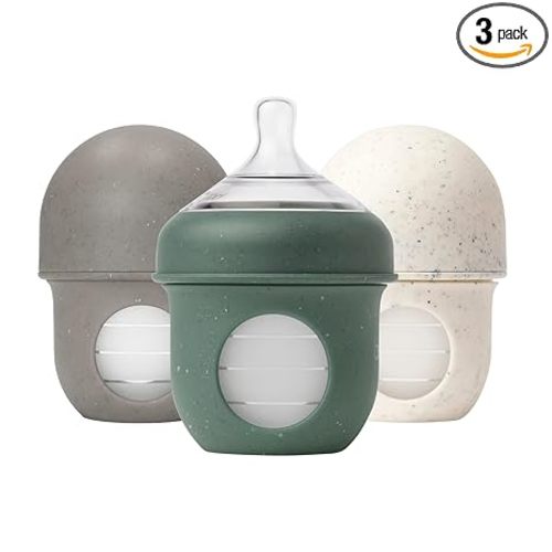 Boon Nursh Bottles - Silicone Baby Bottles Help Ease Colic Symptoms - Formula and Breast Milk Only Touch Food-Grade Silicone - Slow Flow - Speckle Green - 4 Ounce
