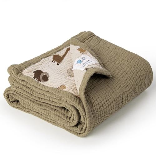 Lulu moon Baby Blanket for Newborns: Muslin Swaddle for Receiving Neutral - Cotton Crib Quilt for Travel Boy & Girls 30"x40"(Dinosaur)